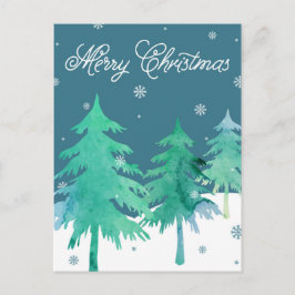 Postal De Festividades Cartão do Natal das árvores da aguarela