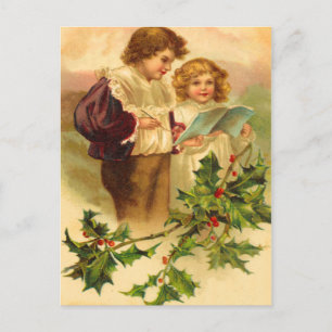 Postal De Festividades Cartão do Natal do azevinho do vintage