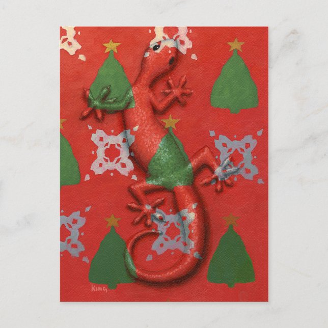 Postal De Festividades Cartão do Natal do geco (Frente)
