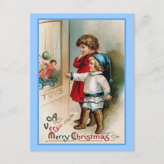 Postal De Festividades Cartão do natal vintage da compra da janela