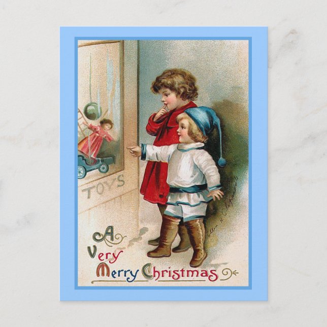 Postal De Festividades Cartão do natal vintage da compra da janela (Frente)