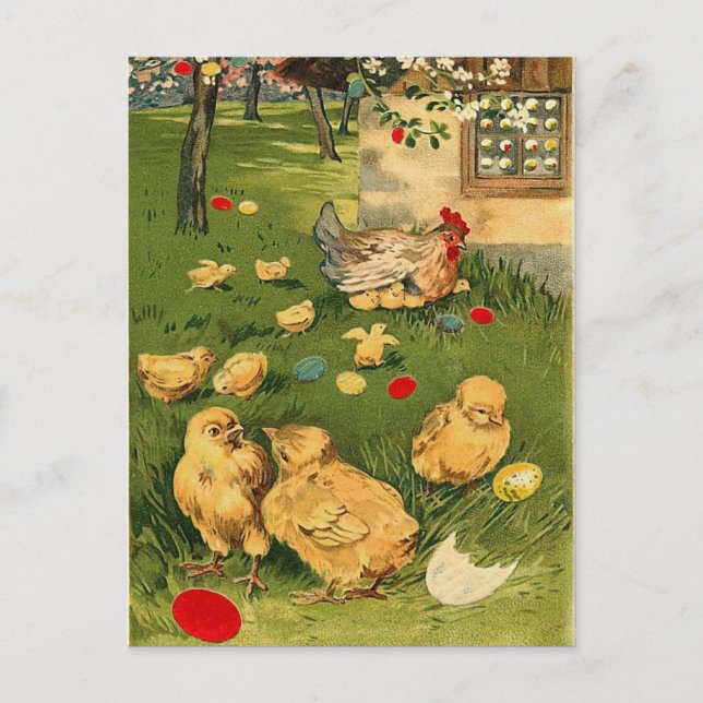 Postal De Festividades Cartão do pintinho da páscoa do vintage (Frente)