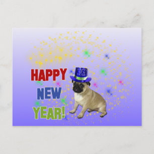 Postal De Festividades Cartão do Pug do feliz ano novo