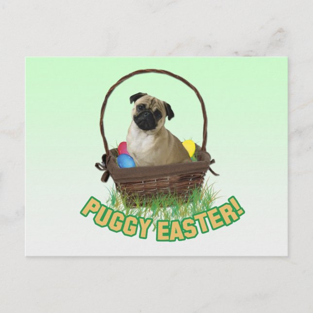 Postal De Festividades Cartão do Pug do felz pascoa (Frente)
