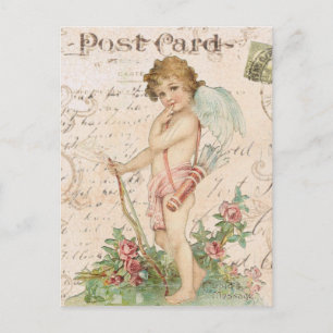 Postal De Festividades Cartão dos namorados do querubim do vintage