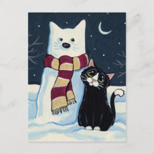Postal De Festividades Cartão festivo do gato e do gato da neve