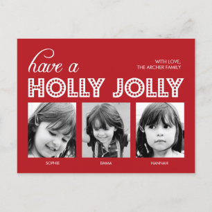 Postal De Festividades Cartão-postal do Cartão com fotos Holly Jolly Ho