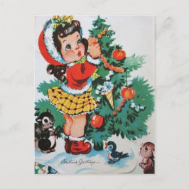 Postal De Festividades Cartão retro da menina do feriado do natal vintage