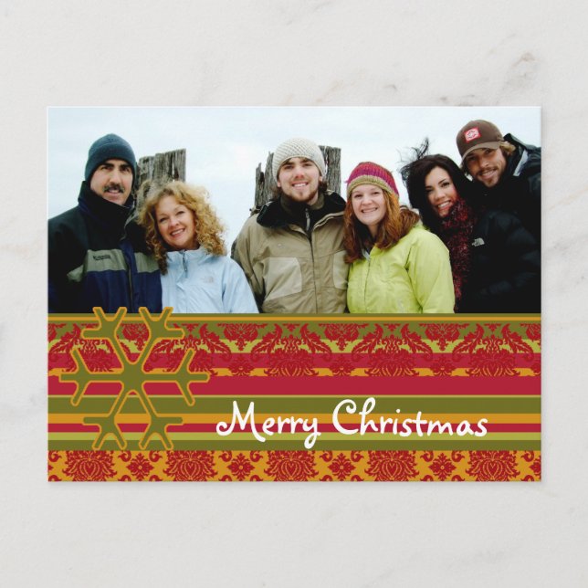 Postal De Festividades Cartão verde vermelho do Feliz Natal do damasco (Frente)