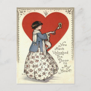 Postal De Festividades Chave retro da menina do vintage ao cartão dos