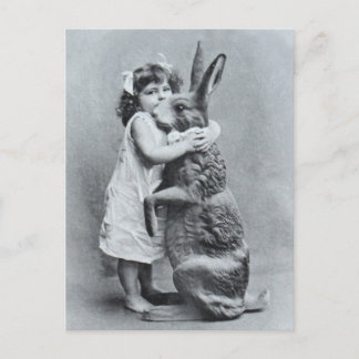 Postal De Festividades Coelho antigo do amor da menina do cartão da