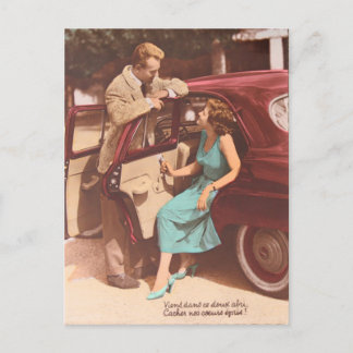 Postal De Festividades Dos namorados franceses da rua do vintage o cartão