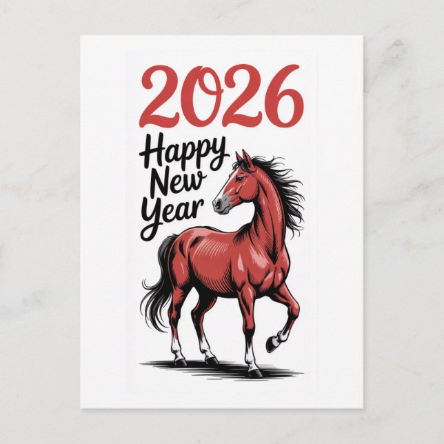 Postal De Festividades Feliz Ano Novo 2026 Cartão Ilustração Cavalo Verme (Frente)