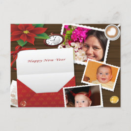 Postal De Festividades Feliz Ano Novo com Holly Adicionar Fotos Cartão Po
