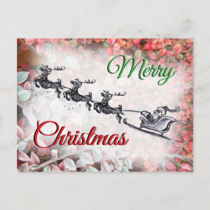 Postal De Festividades Feliz Natal Papai Noel Vermelho Verde Cartão Posta