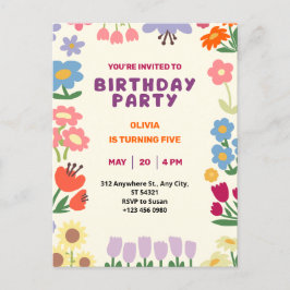 Postal De Festividades Folheto Botânico Pastel Aniversário Cinco Cartão P