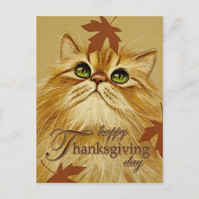 Postal De Festividades Gato do gengibre & folhas - cartão (Frente)