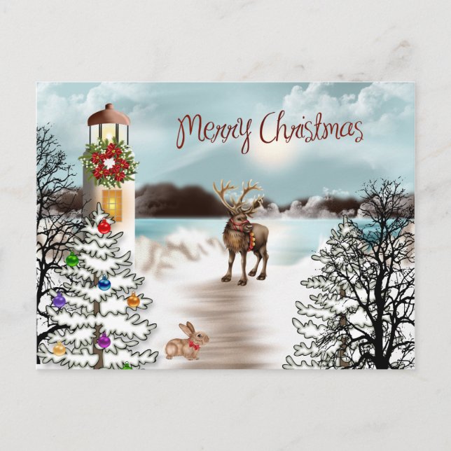 Postal De Festividades Natal no Cartão com fotos do lago (Frente)