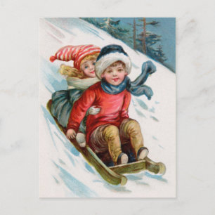 Postal De Festividades Natal vintage que Sledding cartão