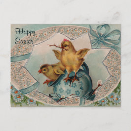 Postal De Festividades Ovo da páscoa e cartão azuis do vintage dos