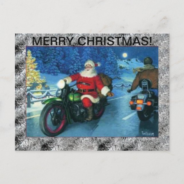 Postal De Festividades Papai noel em um cartão da motocicleta (Frente)