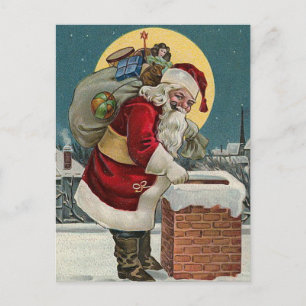 Postal De Festividades "Papai noel que vem para baixo cartão da chaminé