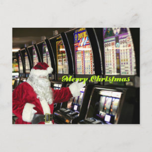 Postal De Festividades Papais noeis em Vegas jogando slots no cartão post