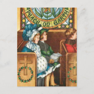 Postal De Festividades Paz no cartão do natal vintage da terra