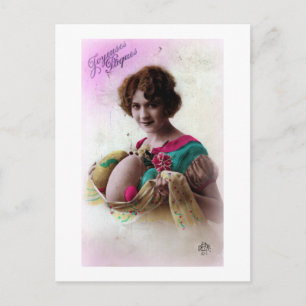 Postal De Festividades Senhora Vintage Francês Cartão da páscoa