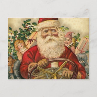 Postal De Festividades Vintage Papai Noel no carro: Cartão