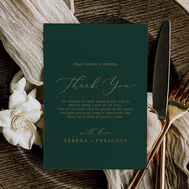 Postal Delicar Cartão de Recepção Dourado e Verde (Delicate Gold and Green Thank You Reception Card)