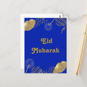 Postal Desejos do ouro: Eid Mubarak Blue e Dourado cartão