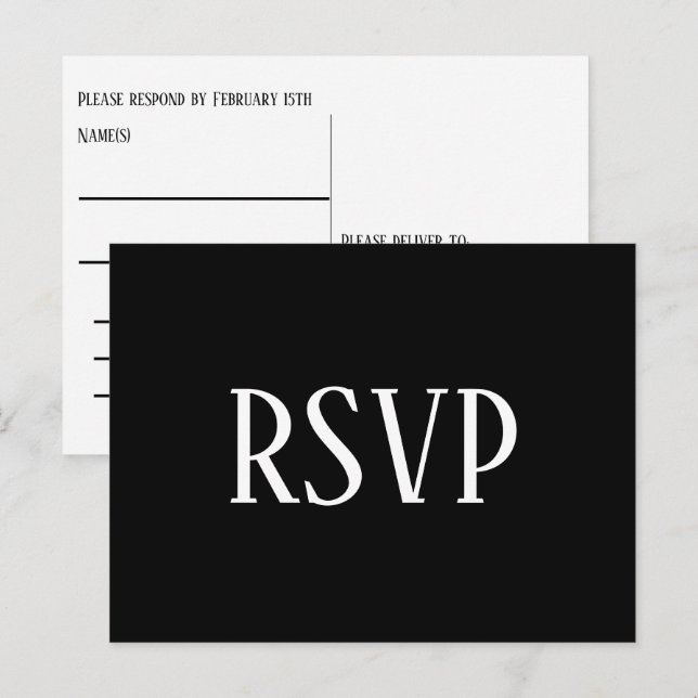 Postal Design Simples Preto e Branco - Cartão de Resposta (Frente/Verso)