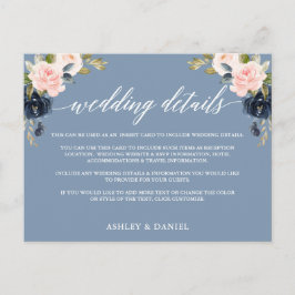 Postal Detalhes do Casamento Cartão de Inserção Floral Az