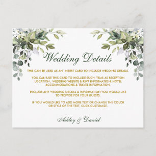 Postal Detalhes do Casamento Cartão Dourado Verde