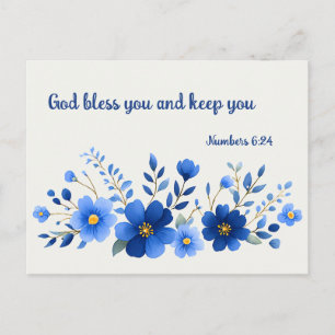 Postal Deus Abençoe Você Blue Floral Escritura Cartão Pos