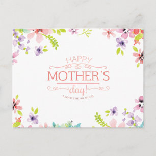 Postal Dia de as mães Feliz Floral Elegante   Cartão po