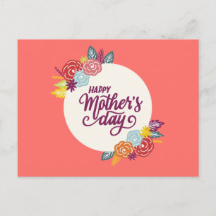 Postal Dia de as mães Feliz Floral Elegante   Cartão po