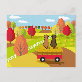 Postal Dois Labradores no carrinho de feno no Cartão post