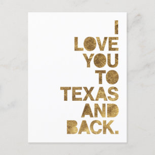 Postal Dourado Metálico te ama ao Texas e ao cartão posta