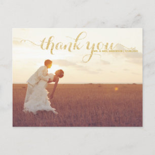 Postal Dourado TIPOGRAPHY WEDDING OBRIGADO AO CARTÃO POS