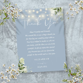 Postal Dusty Blue Greenery Obrigado Cartão de Casamento