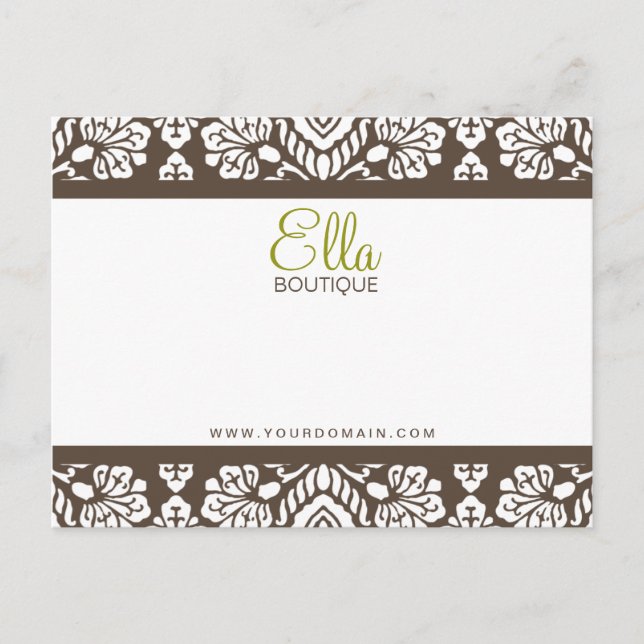 Postal Ella #1 - Cartão de Arco Chic Brown Damask (Frente)