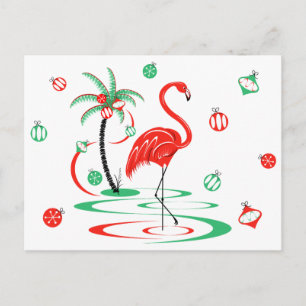 Postal Enfeites de flamingo de Natal Vermelho cartão post