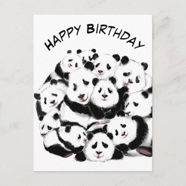 Postal Engraçado Família Panda de Cartão de Aniversário - (Frente)