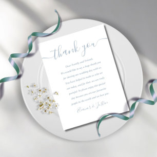 Postal Escrita de Casamento Azul Dusty Obrigado Cartão d