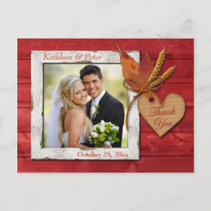 Postal FAUX Wood, Folhas, Coração Obrigado Cartão de Post