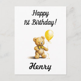 Postal Feliz 1º Aniversário, Cartão do Ursinho Personaliz