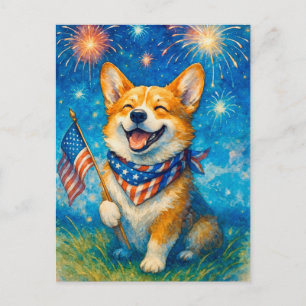 Postal Feliz 4 de Julho Corgi Welsh Corgi Rainha Cartão P