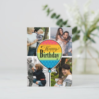 Postal Feliz aniversário Colorida Balão 4 Cartão com foto